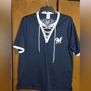 Victoria’s Secret PINK MLB Milwaukee Brewers Vneck oversized shirt Medium